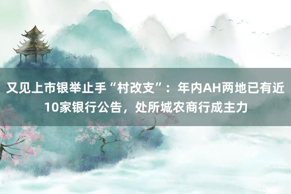 又见上市银举止手“村改支”：年内AH两地已有近10家银行公告，处所城农商行成主力